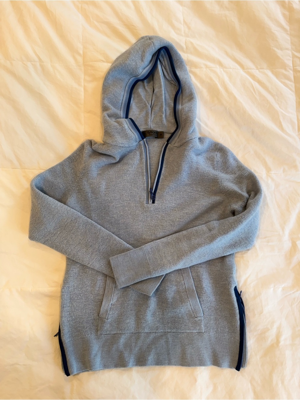 G/FORE Light Blue Half-Zip Hooded Sweater with Navy Trim